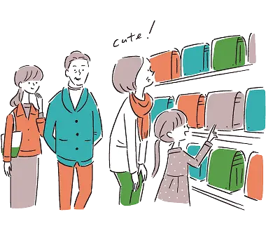 ランドセルを選ぶ家族のイラスト